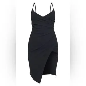 Women's Lauriell Black Wrap Front Crepe Midi Dress - Size 6